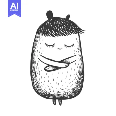 Aset premium populer: Hand-Drawn Sketch of a Cartoon Character with Closed Eyes and Crossed