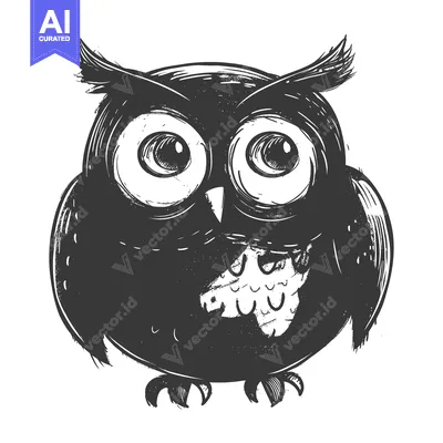 Aset premium populer: Hand-Drawn Sketch of a Cartoon Owl with Big Eyes