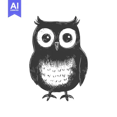 Aset desain premium: Hand-drawn sketch of a cartoon owl with large eyes