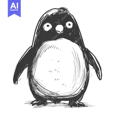 Aset desain premium: Hand-drawn Sketch of a Cartoon Penguin with Big Eyes