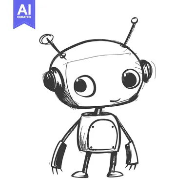 Premium design asset: Hand-Drawn Sketch of a Cartoon Robot with Big Eyes and Antennas