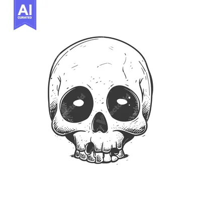 Aset premium populer: Hand-drawn sketch of a cartoon skull with large eyes