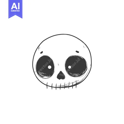 Aset premium populer: Hand-drawn Sketch of a Cartoon Skull with Large Eyes