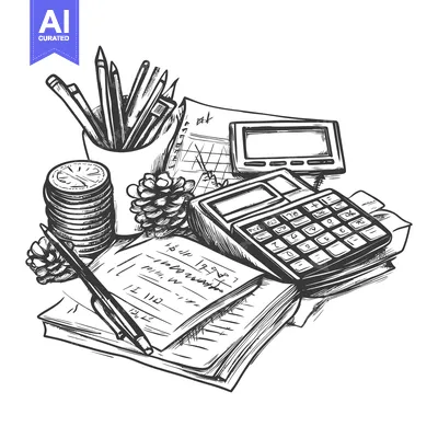 Popular premium asset: Hand-Drawn Sketch of a Cash Register and Office Supplies