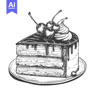 Popular premium asset: Hand-drawn sketch of a chocolate cake slice with cherries and whipped