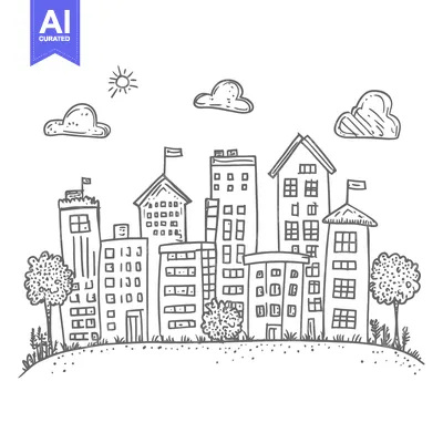 Popular premium asset: Hand-Drawn Sketch of a Cityscape with Buildings, Trees, and Clouds