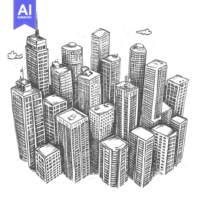Popular premium asset: Hand-Drawn Sketch of a Cityscape with Tall Buildings