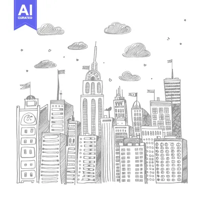 Aset premium populer: Hand-drawn Sketch of a City Skyline with Clouds