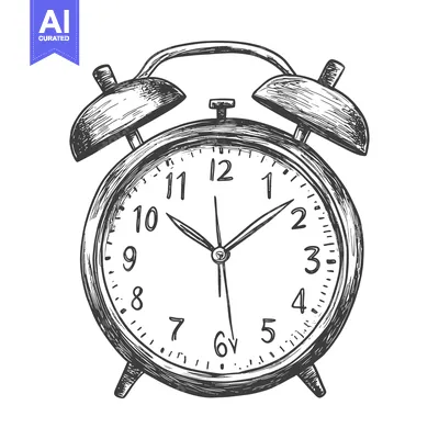 Hand-Drawn Sketch of a Classic Alarm Clock with Bells