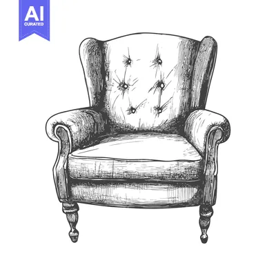 Aset desain premium: Hand-Drawn Sketch of a Classic Armchair with Upholstery and Button Tuf