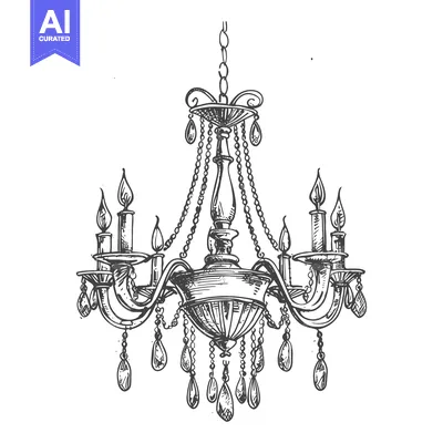Aset desain premium: Hand-Drawn Sketch of a Classic Crystal Chandelier with Candles