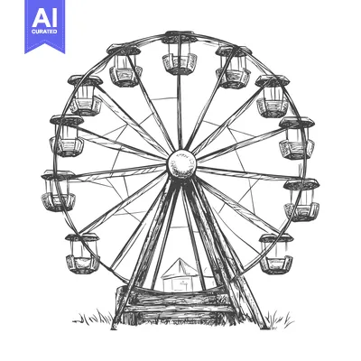 Aset desain premium: Hand-Drawn Sketch of a Classic Ferris Wheel with Cabins
