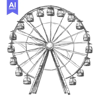 Hand-drawn sketch of a classic Ferris wheel with cabins