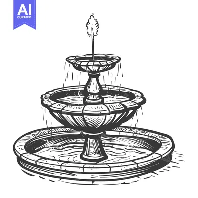Aset premium populer: Hand-Drawn Sketch of a Classic Stone Fountain