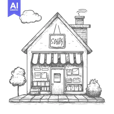 Aset premium populer: Hand-Drawn Sketch of a Closed Shop with a "Sorry" Sign