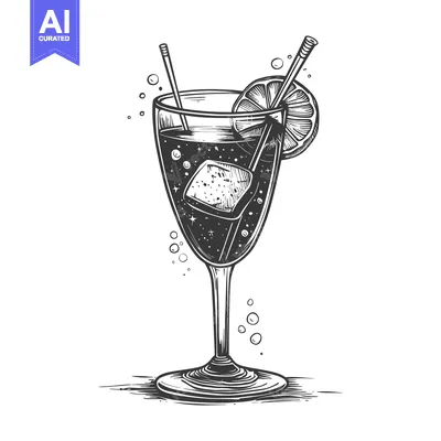 Premium design asset: Hand-Drawn Sketch of a Cocktail with an Orange Slice and Ice Cube