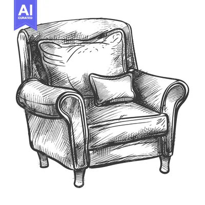 Hand-drawn Sketch of a Comfortable Armchair with Pillows