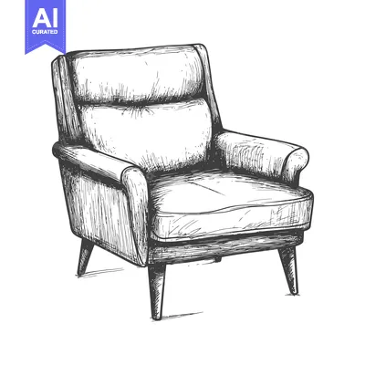 Aset desain premium: Hand-Drawn Sketch of a Comfortable Armchair with Upholstery