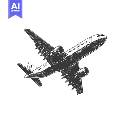 Hand-Drawn Sketch of a Commercial Airplane in Flight