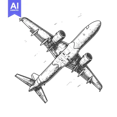 Hand-drawn Sketch of a Commercial Airplane in Flight