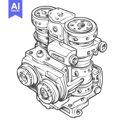 Hand-Drawn Sketch of a Complex Mechanical Engine Component