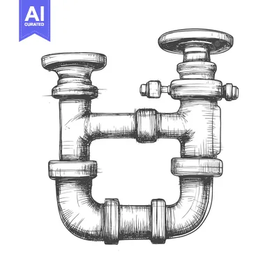 Aset desain premium: Hand-drawn Sketch of a Complex Metal Pipe System with a Valve