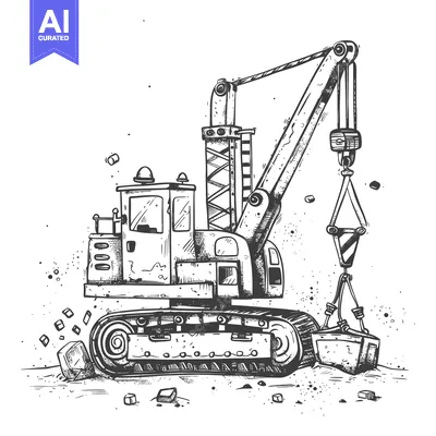 Aset premium populer: Hand-Drawn Sketch of a Construction Crane Lifting a Large Rock