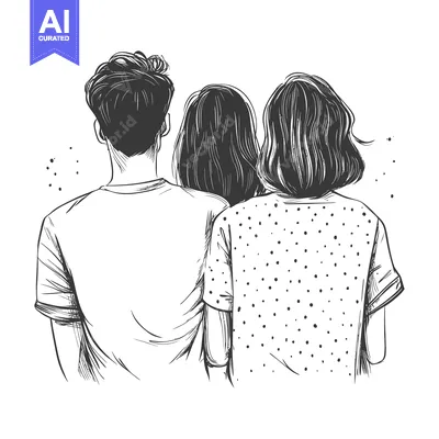 Aset premium populer: Hand-drawn sketch of a couple from behind, with the man holding a woma