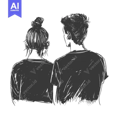 Aset premium populer: Hand-Drawn Sketch of a Couple Looking Away from the Viewer