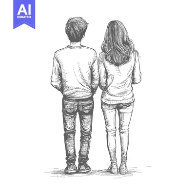Popular premium asset: Hand-drawn sketch of a couple standing back-to-back