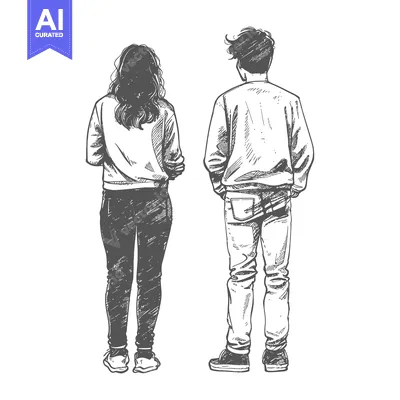 Aset premium populer: Hand-drawn Sketch of a Couple Standing Back-to-Back