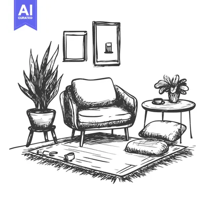 Popular premium asset: Hand-Drawn Sketch of a Cozy Living Room Corner with an Armchair, Plant