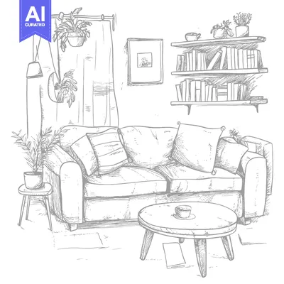 Popular premium asset: Hand-Drawn Sketch of a Cozy Living Room with a Couch, Coffee Table, an
