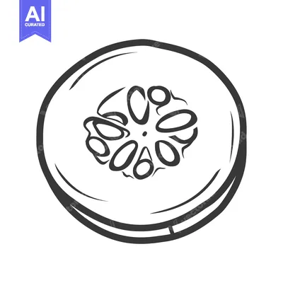 Aset premium populer: Hand-Drawn Sketch of a Cucumber Slice with Seeds