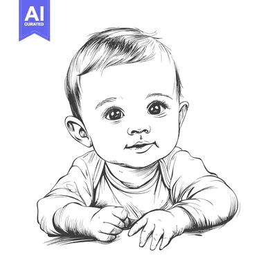 Aset desain premium: Hand-Drawn Sketch of a Curious Baby with Big Eyes