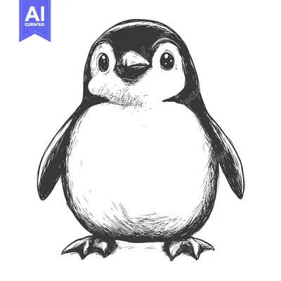 Aset desain premium: Hand-Drawn Sketch of a Curious Penguin