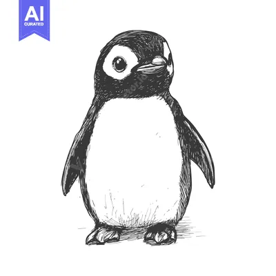 Aset premium populer: Hand-Drawn Sketch of a Curious Penguin