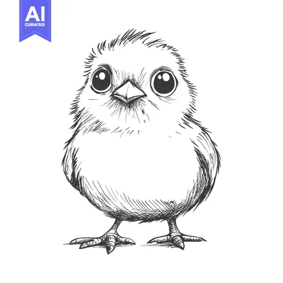Aset desain premium: Hand-drawn sketch of a cute baby chick with large eyes