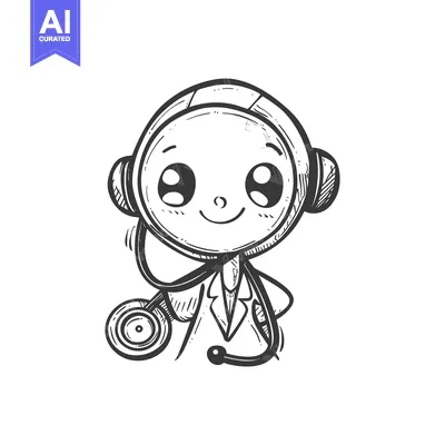 Aset desain premium: Hand-drawn Sketch of a Cute Cartoon Doctor with a Stethoscope