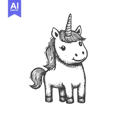 Premium design asset: Hand-drawn Sketch of a Cute Cartoon Unicorn
