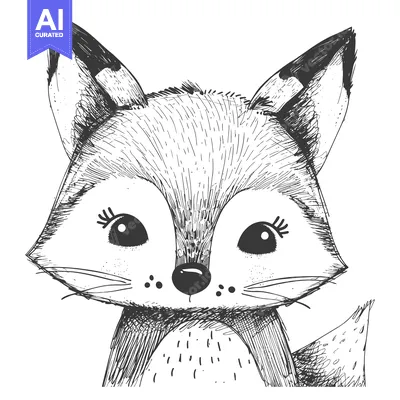 Aset premium populer: Hand-Drawn Sketch of a Cute Fox with Big Eyes