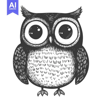 Aset premium populer: Hand-drawn Sketch of a Cute Owl with Large Eyes