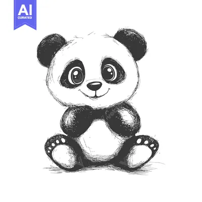 Popular premium asset: Hand-Drawn Sketch of a Cute Sitting Panda Bear with Big Eyes and a Smi