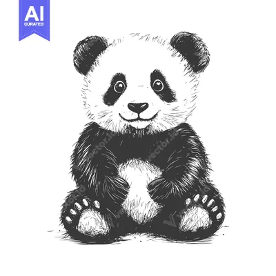 Aset premium populer: Hand-drawn sketch of a cute smiling panda bear sitting