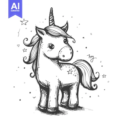 Popular premium asset: Hand-drawn sketch of a cute unicorn with stars and hearts