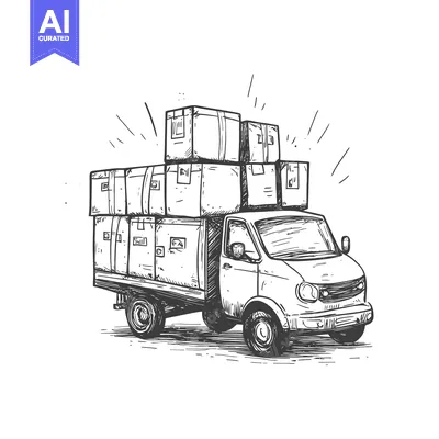 Aset desain premium: Hand-Drawn Sketch of a Delivery Truck with Boxes