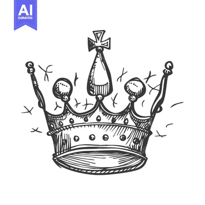 Aset desain premium: Hand-Drawn Sketch of a Detailed Crown with a Cross on Top