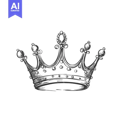 Aset desain premium: Hand-drawn Sketch of a Detailed Crown with Gems