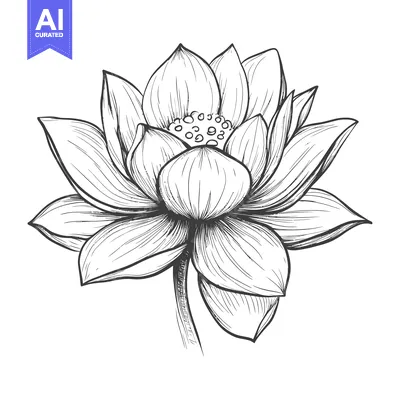 Aset premium populer: Hand-Drawn Sketch of a Detailed Lotus Flower