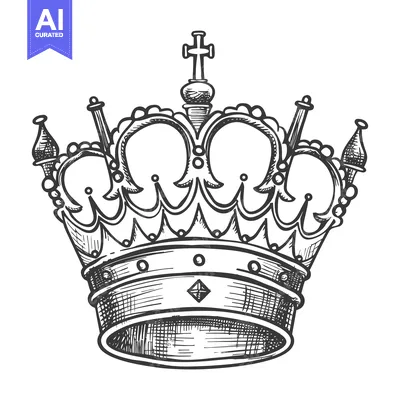 Aset desain premium: Hand-Drawn Sketch of a Detailed Royal Crown with Cross Ornamentation